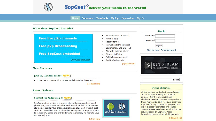 SopCast website